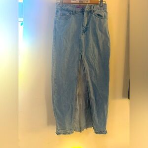 Edikted long denim skirt front slit